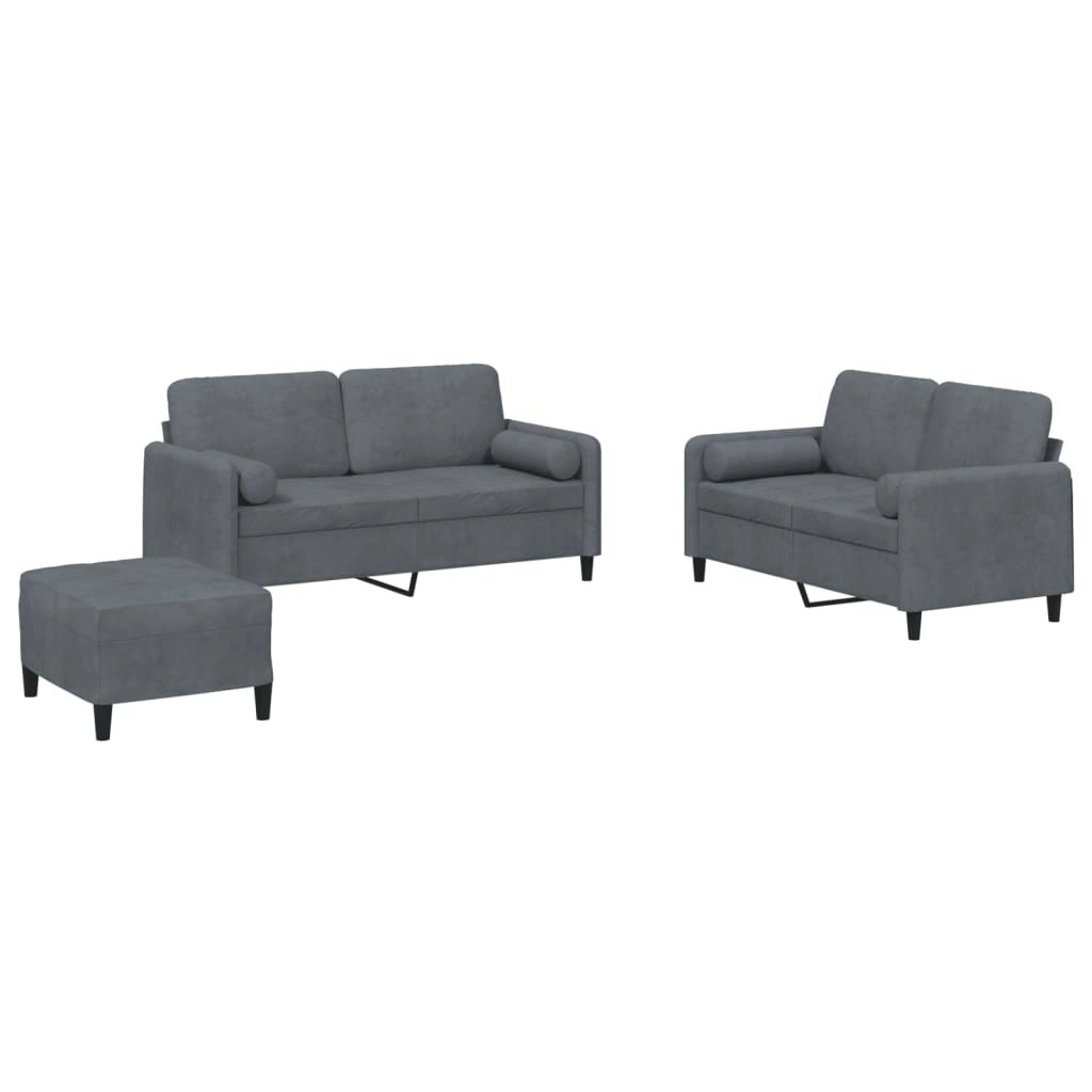 3 Piece Sofa Set with Pillows Dark Grey Velvet 3202005