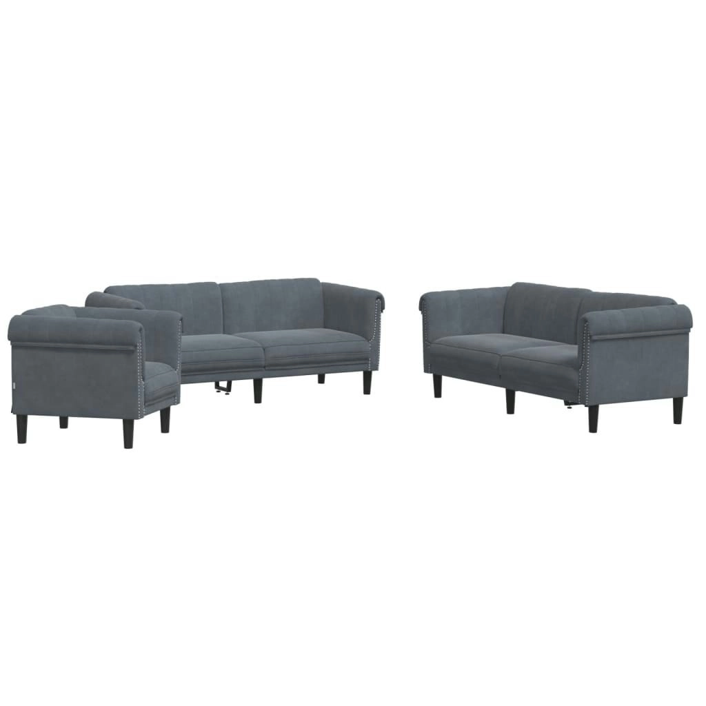 3 Piece Sofa Set Dark Grey Velvet 3209210