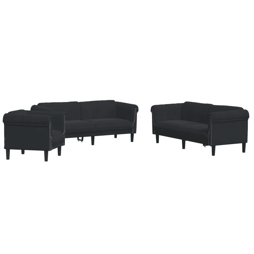 3 Piece Sofa Set Black Velvet 3209214