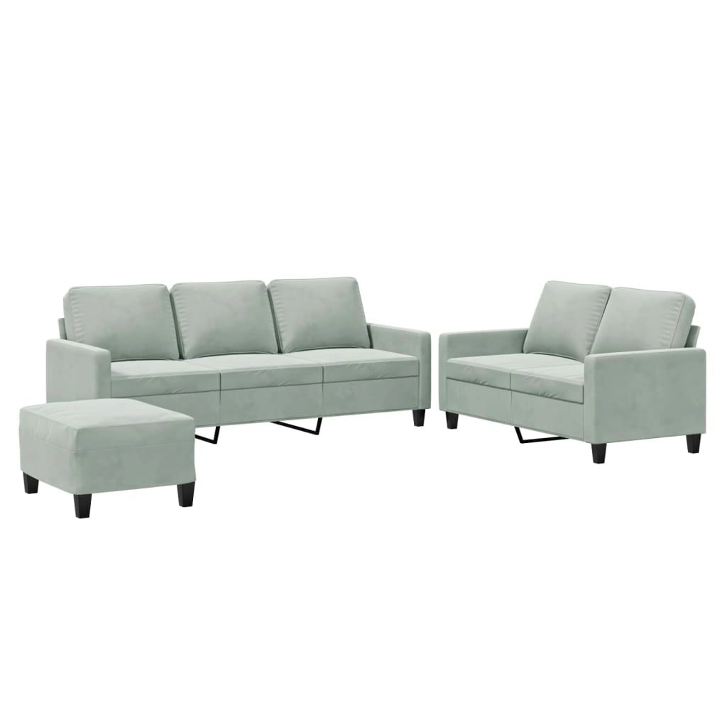 3 Piece Sofa Set with Cushions Light Grey Velvet 3201526