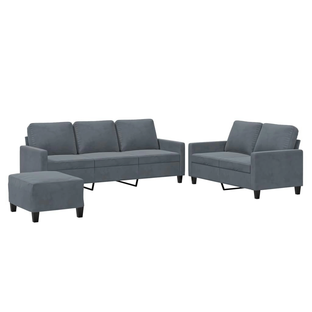 3 Piece Sofa Set with Cushions Dark Grey Velvet 3201527