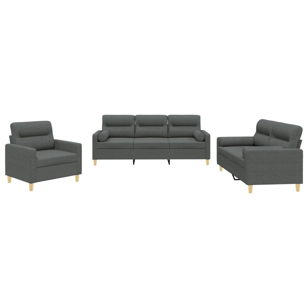 3 Piece Sofa Set with Pillows Dark Grey Fabric 3201553