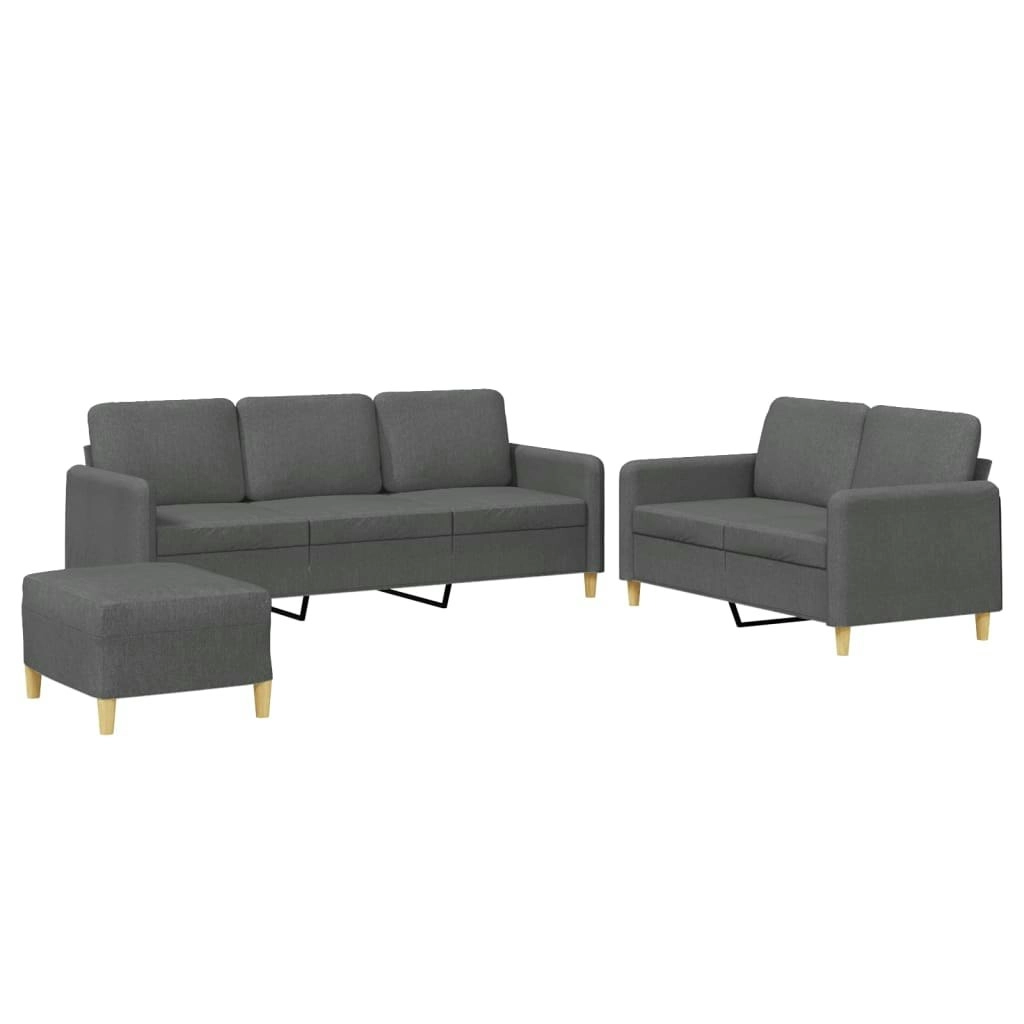 3 Piece Sofa Set with Cushions Dark Grey Fabric 3202127