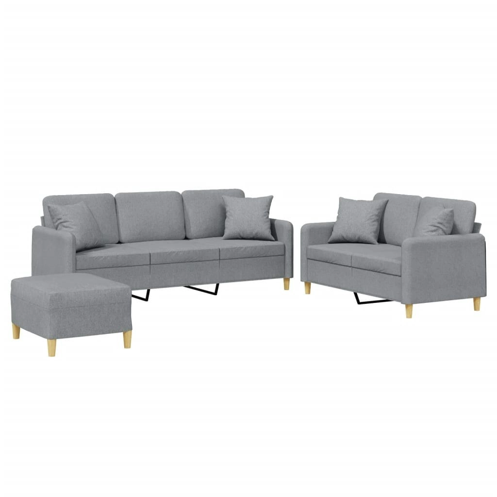 3 Piece Sofa Set with Pillows Light Grey Fabric 3202142