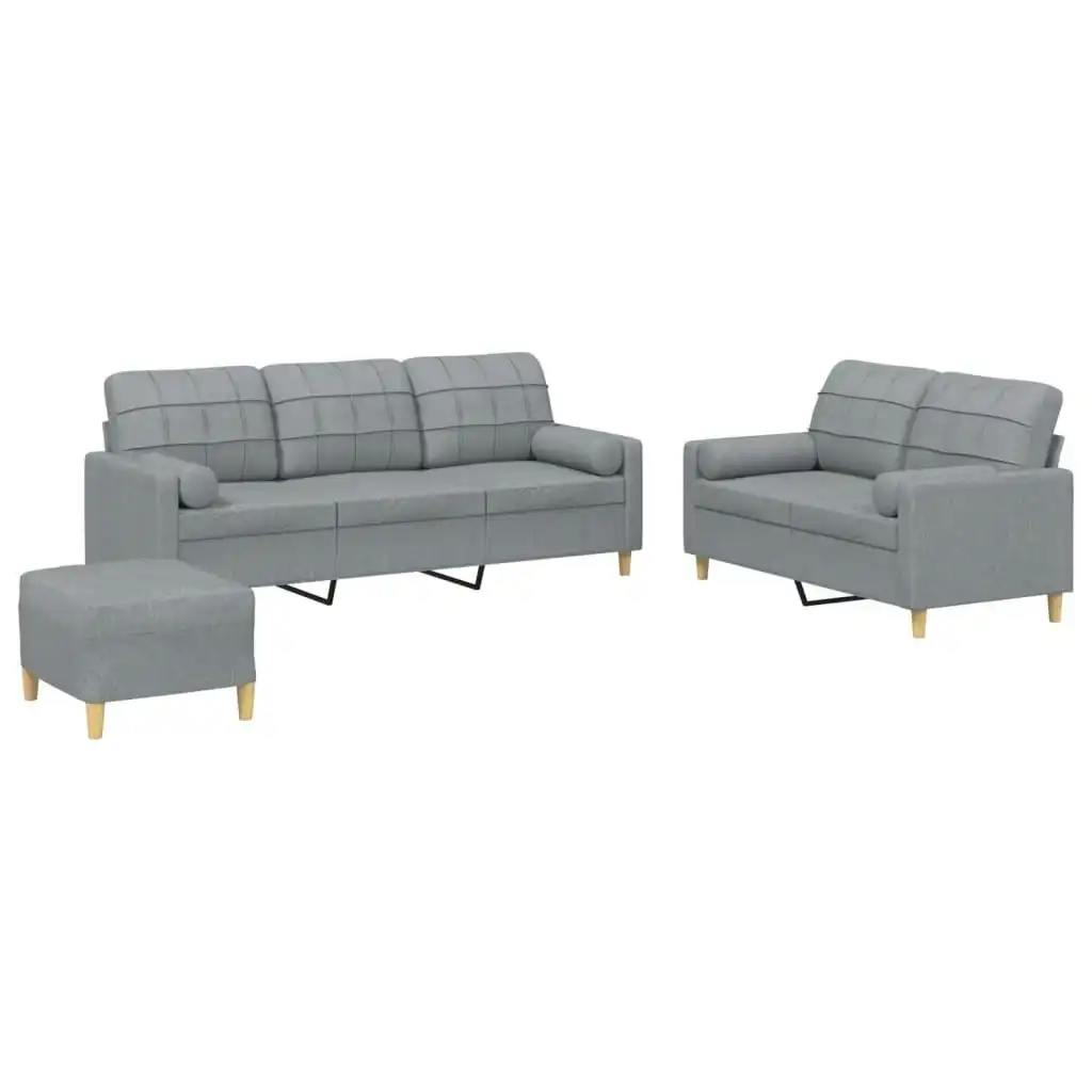 3 Piece Sofa Set with Pillows Light Grey Fabric 3201330