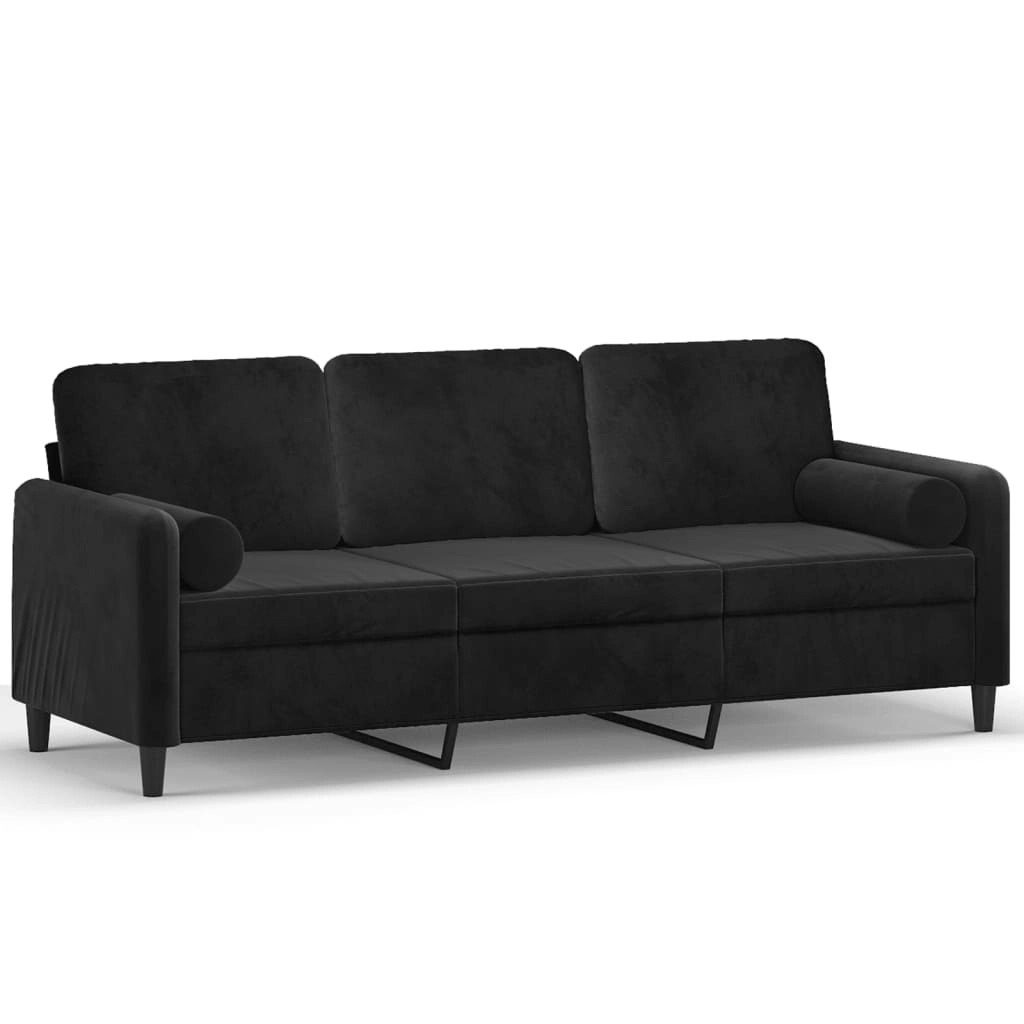 3-Seater Sofa with Throw Pillows Black 180 cm Velvet 3200896