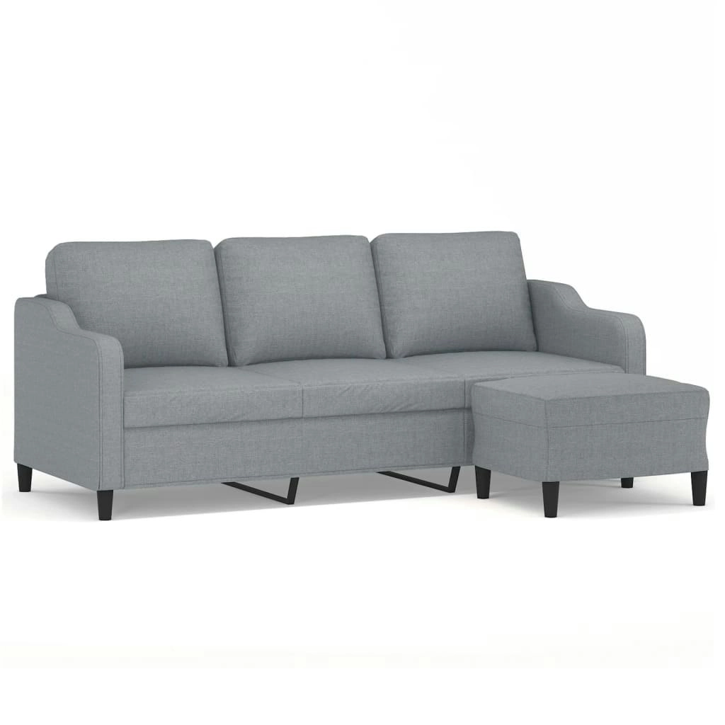 3-Seater Sofa with Footstool Light Grey 180 cm Fabric 3201135