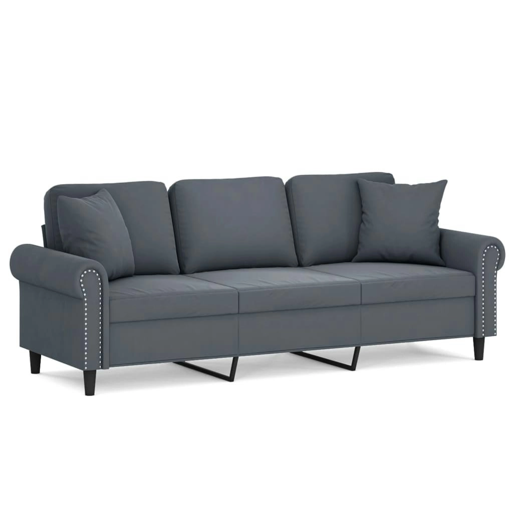 3-Seater Sofa with Throw Pillows Dark Grey 180 cm Velvet 3200956