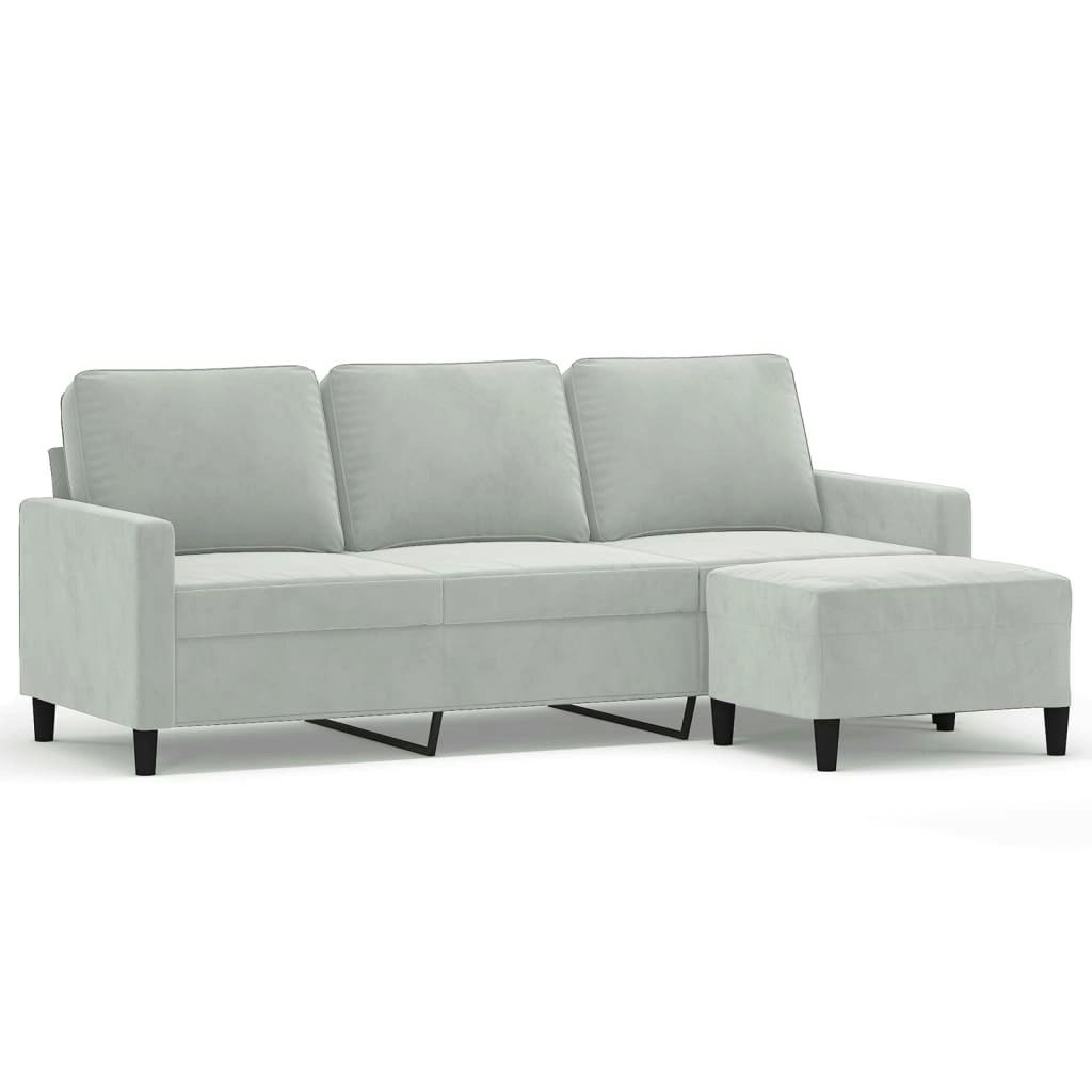 3-Seater Sofa with Footstool Light Grey 180 cm Velvet 3201055