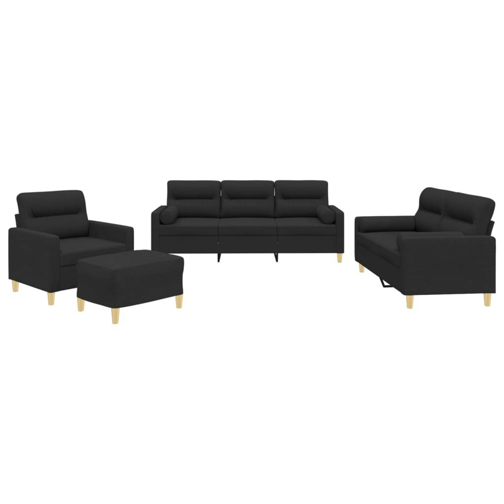 4 Piece Sofa Set with Pillows Black Fabric 3201564