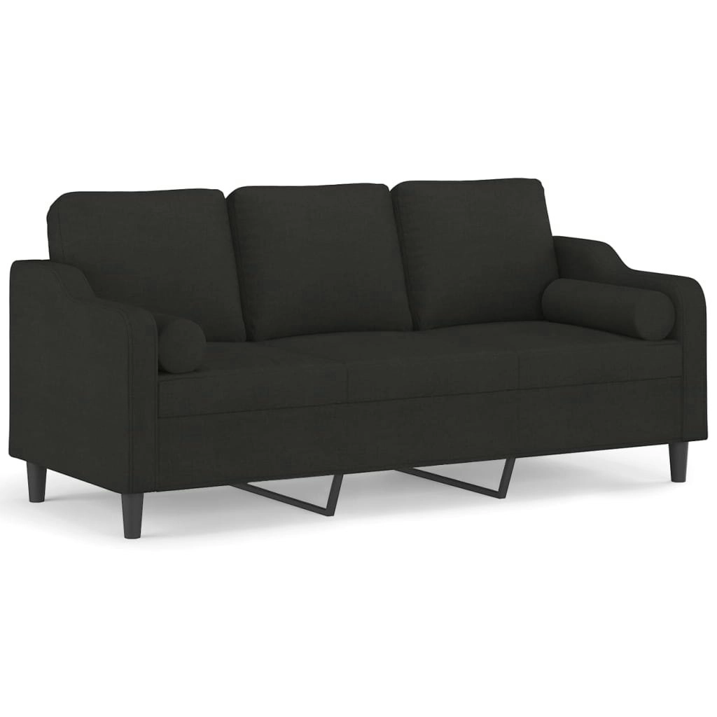 3-Seater Sofa with Throw Pillows Black 180 cm Fabric 3200857