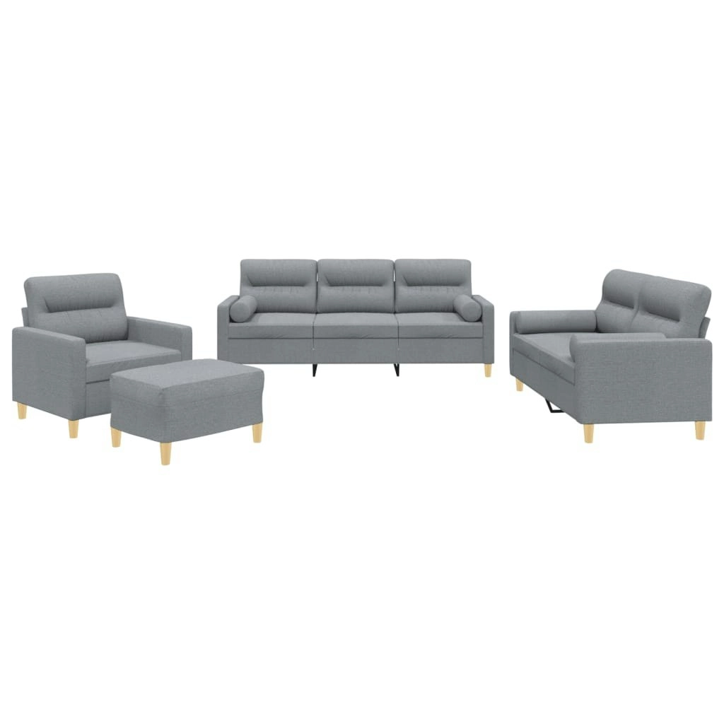 4 Piece Sofa Set with Pillows Light Grey Fabric 3201560