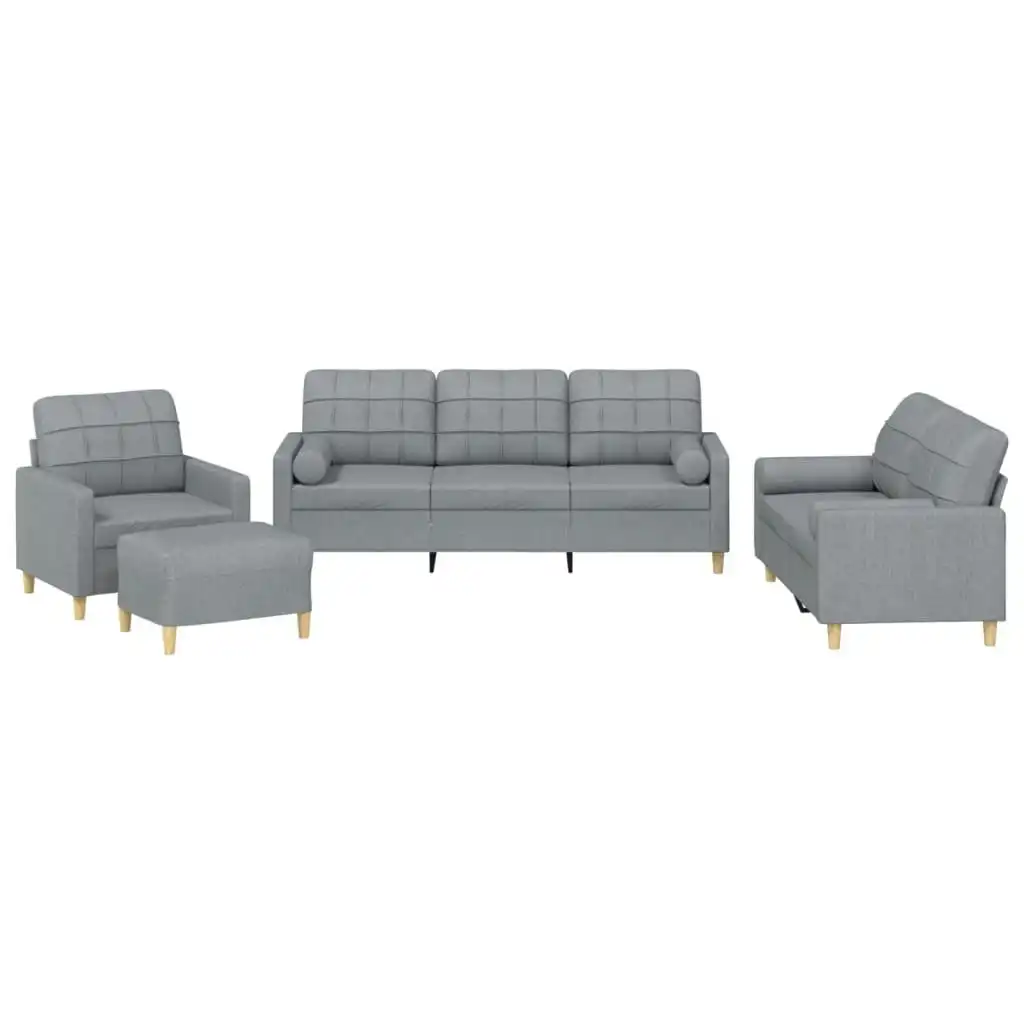 4 Piece Sofa Set with Pillows Light Grey Fabric 3201266