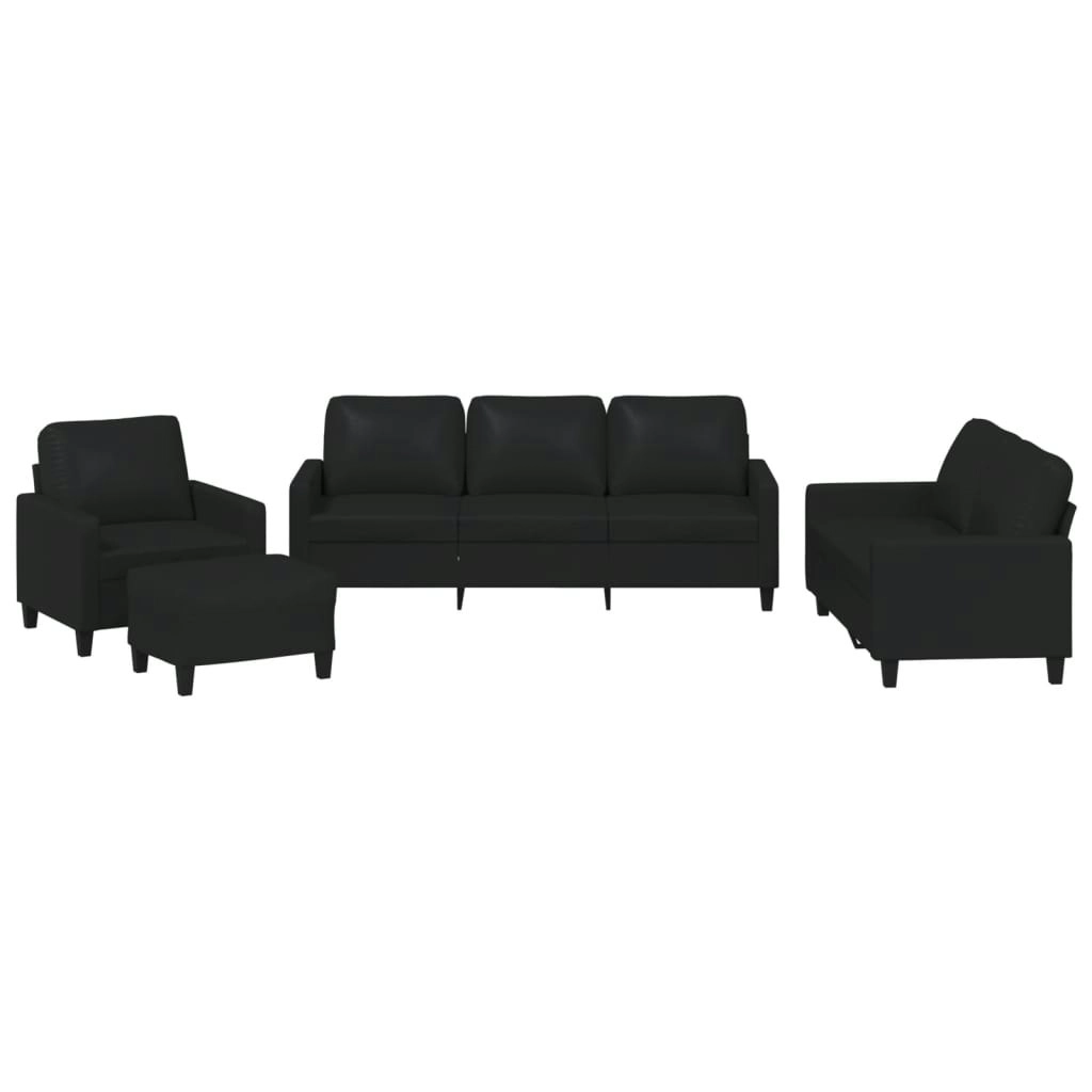 4 Piece Sofa Set with Cushions Black Faux Leather 3201403