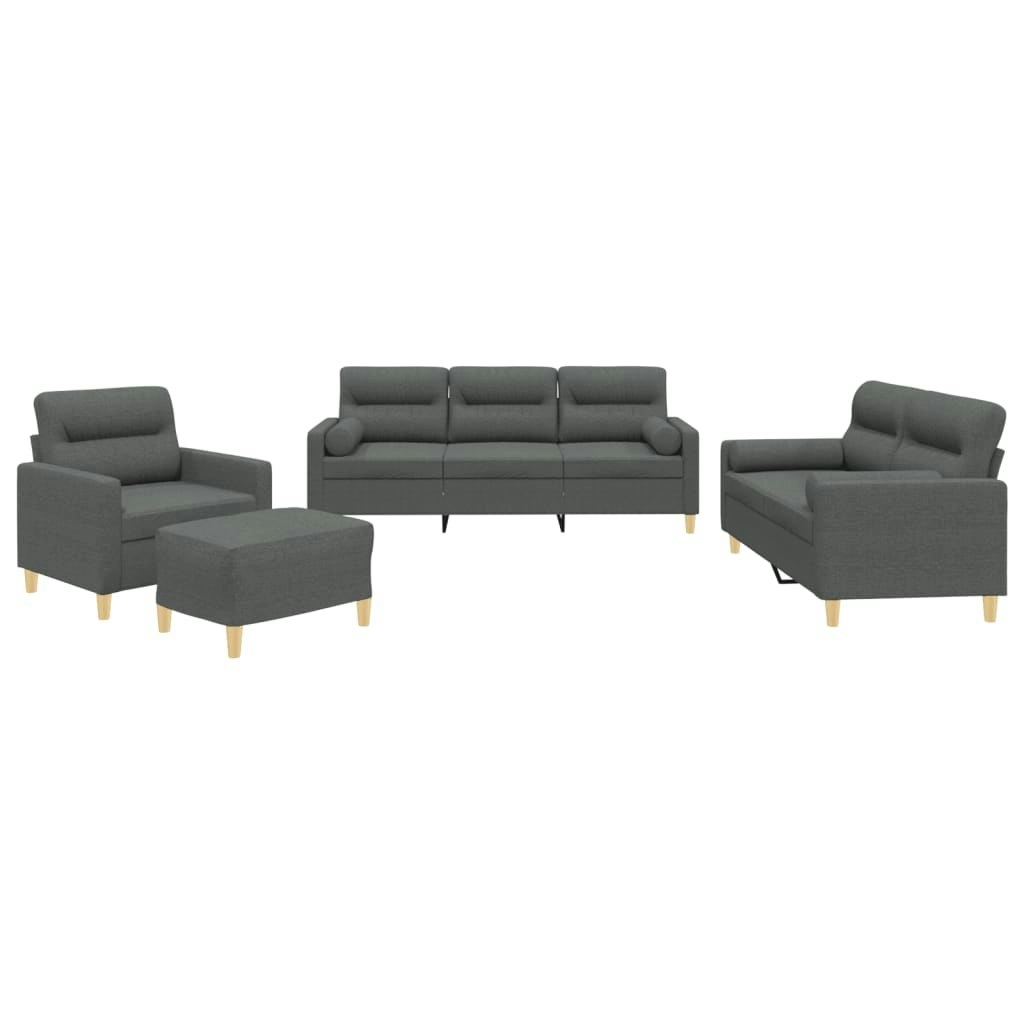 4 Piece Sofa Set with Pillows Dark Grey Fabric 3201561