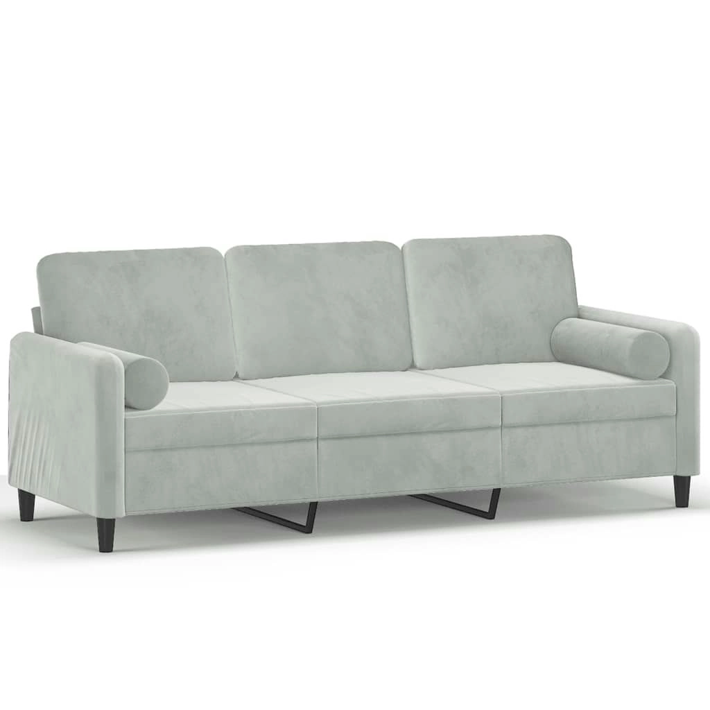 3-Seater Sofa with Throw Pillows Light Grey 180 cm Velvet 3200891