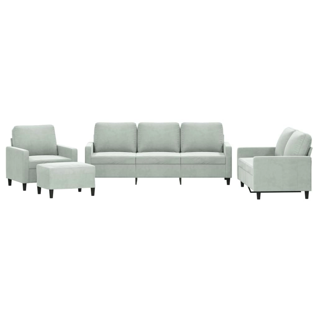 4 Piece Sofa Set with Cushions Light Grey Velvet 3201486