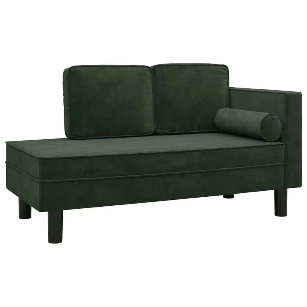 Chaise Lounge with Cushions and Bolster Dark Green Velvet 340705