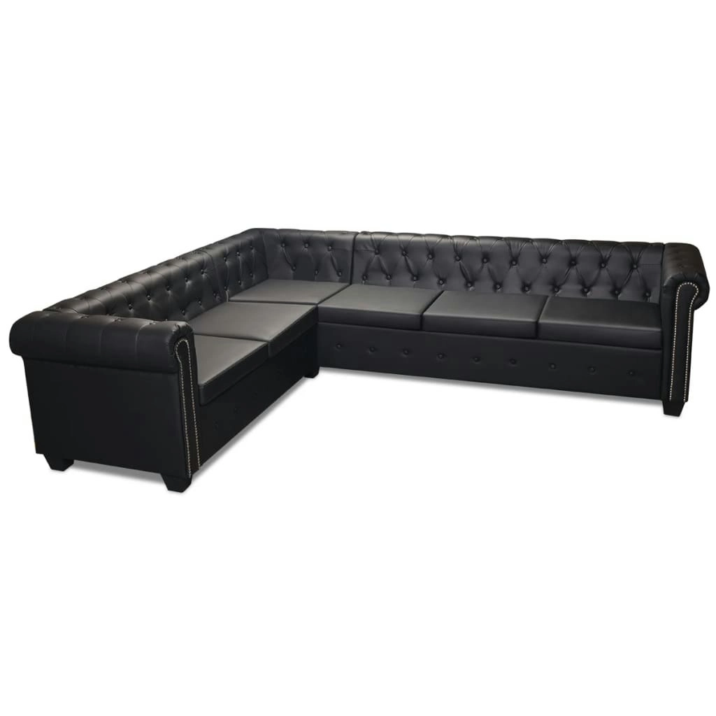 Chesterfield Corner Sofa 6-Seater Artificial Leather Black 243617