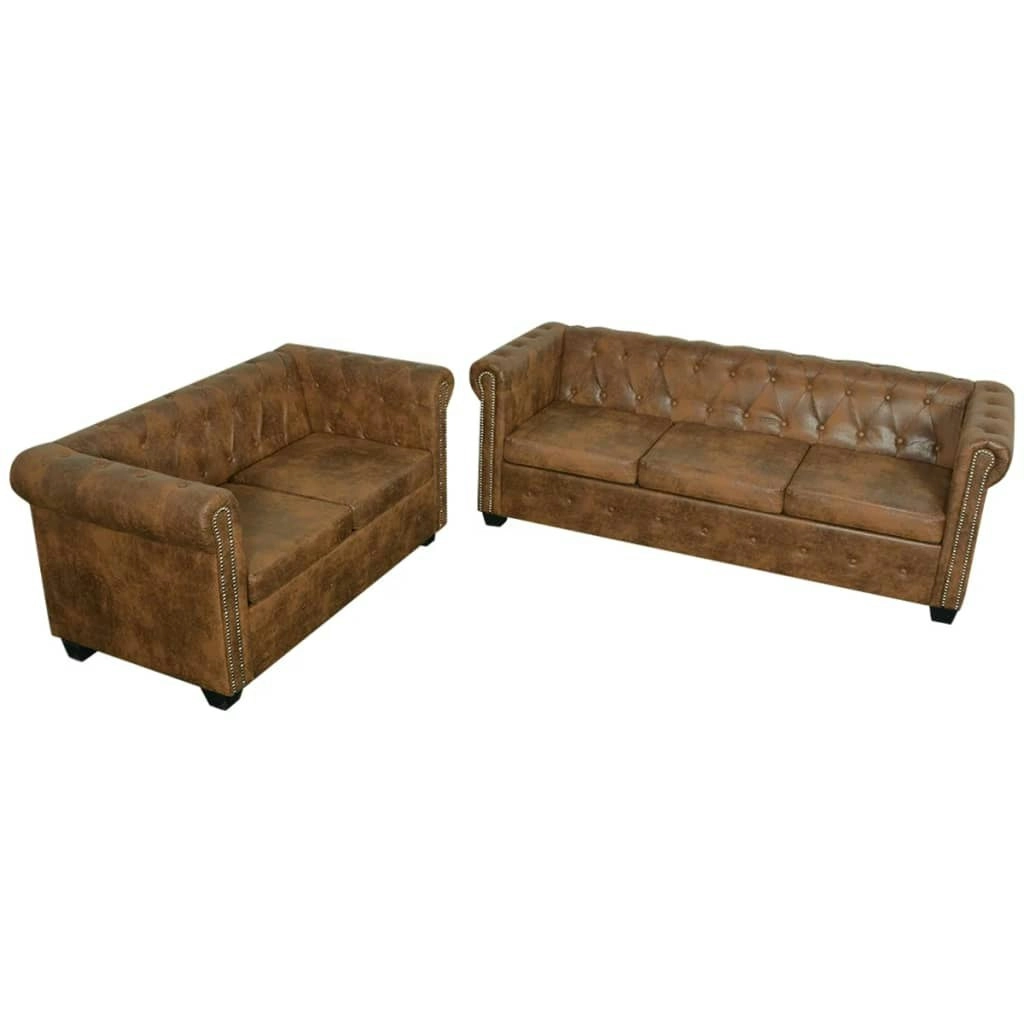 Chesterfield 2-Seater and 3-Seater Sofa Set Brown 274322