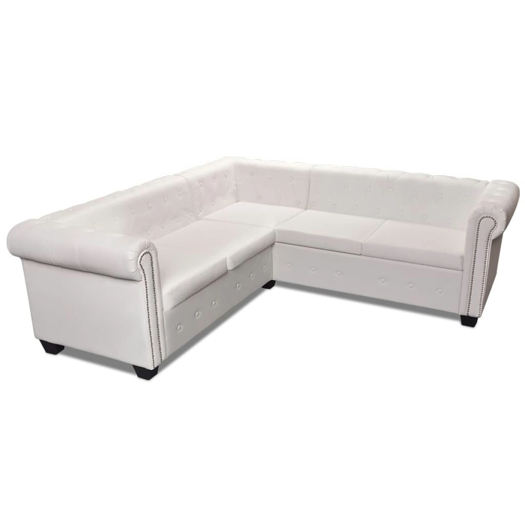 Chesterfield Corner Sofa 5-Seater Artificial Leather White 243613