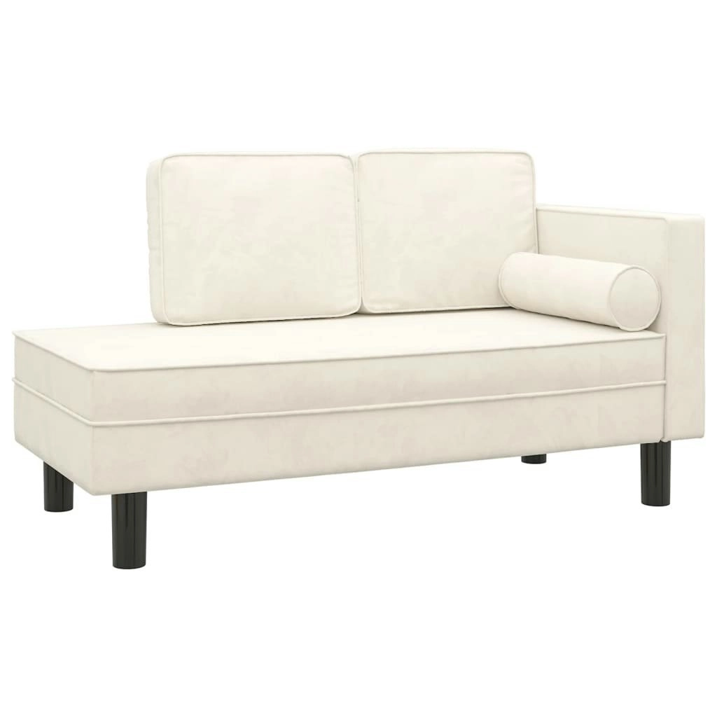 Chaise Lounge with Cushions and Bolster Cream Velvet 340712