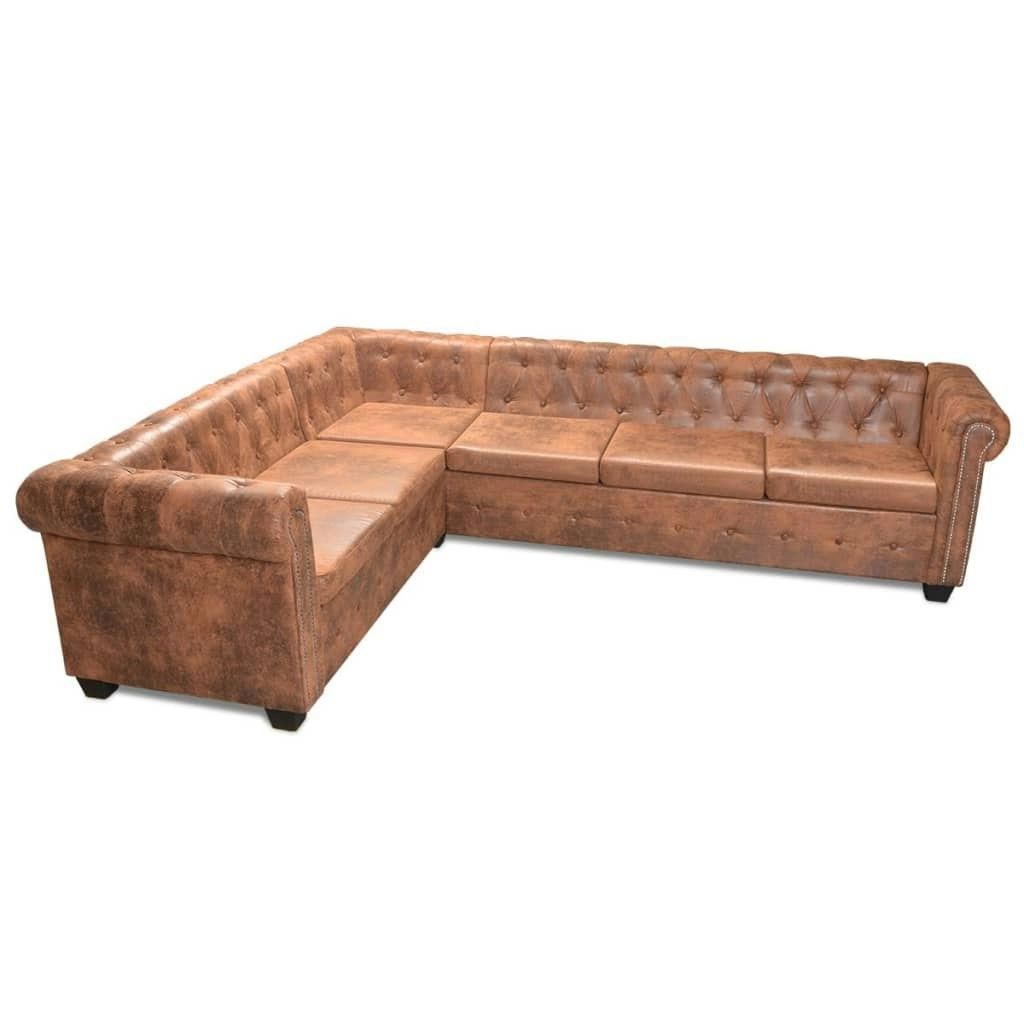 Chesterfield Corner Sofa 6-Seater Artificial Leather Brown 243618