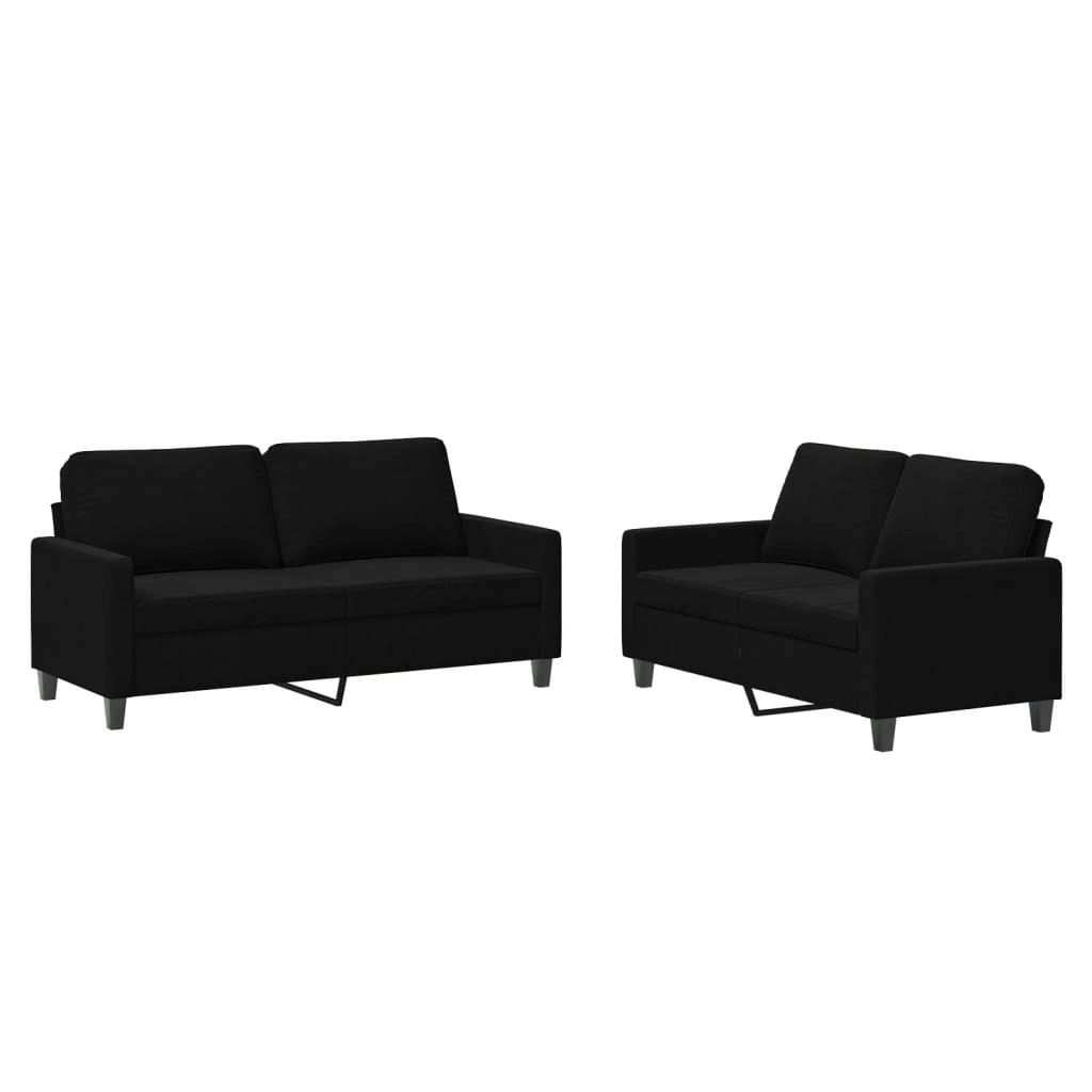 2 Piece Sofa Set with Cushions Black Velvet 3201501