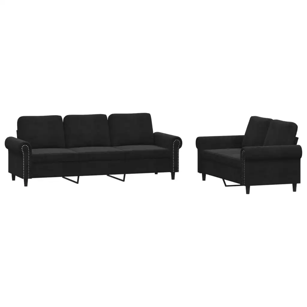 2 Piece Sofa Set with Cushions Black Velvet 3202255