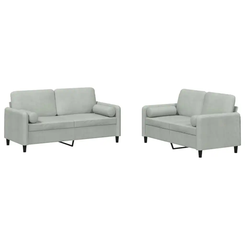 2 Piece Sofa Set with Pillows Light Grey Velvet 3201994