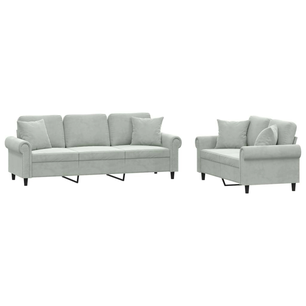 2 Piece Sofa Set with Pillows Light Grey Velvet 3202270