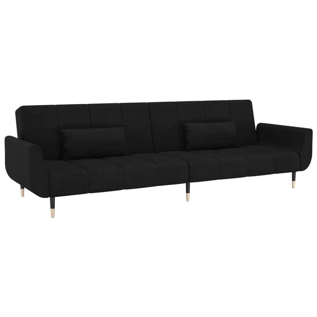 2-Seater Sofa Bed with Two Pillows Black Velvet 337588