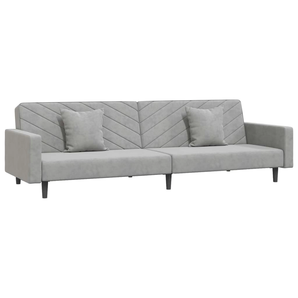 2-Seater Sofa Bed with Two Pillows Light Grey Velvet 337628