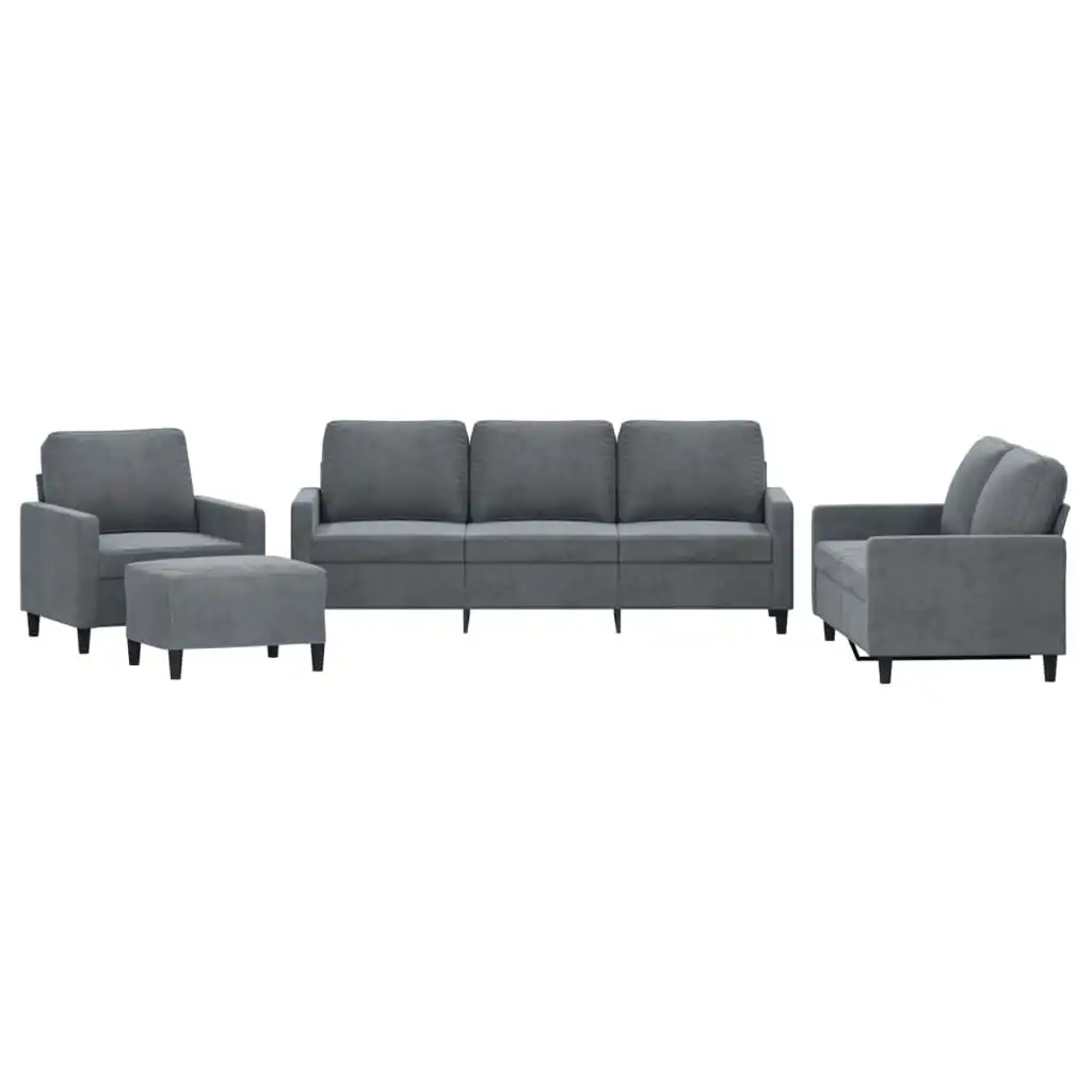 4 Piece Sofa Set with Cushions Dark Grey Velvet 3201487