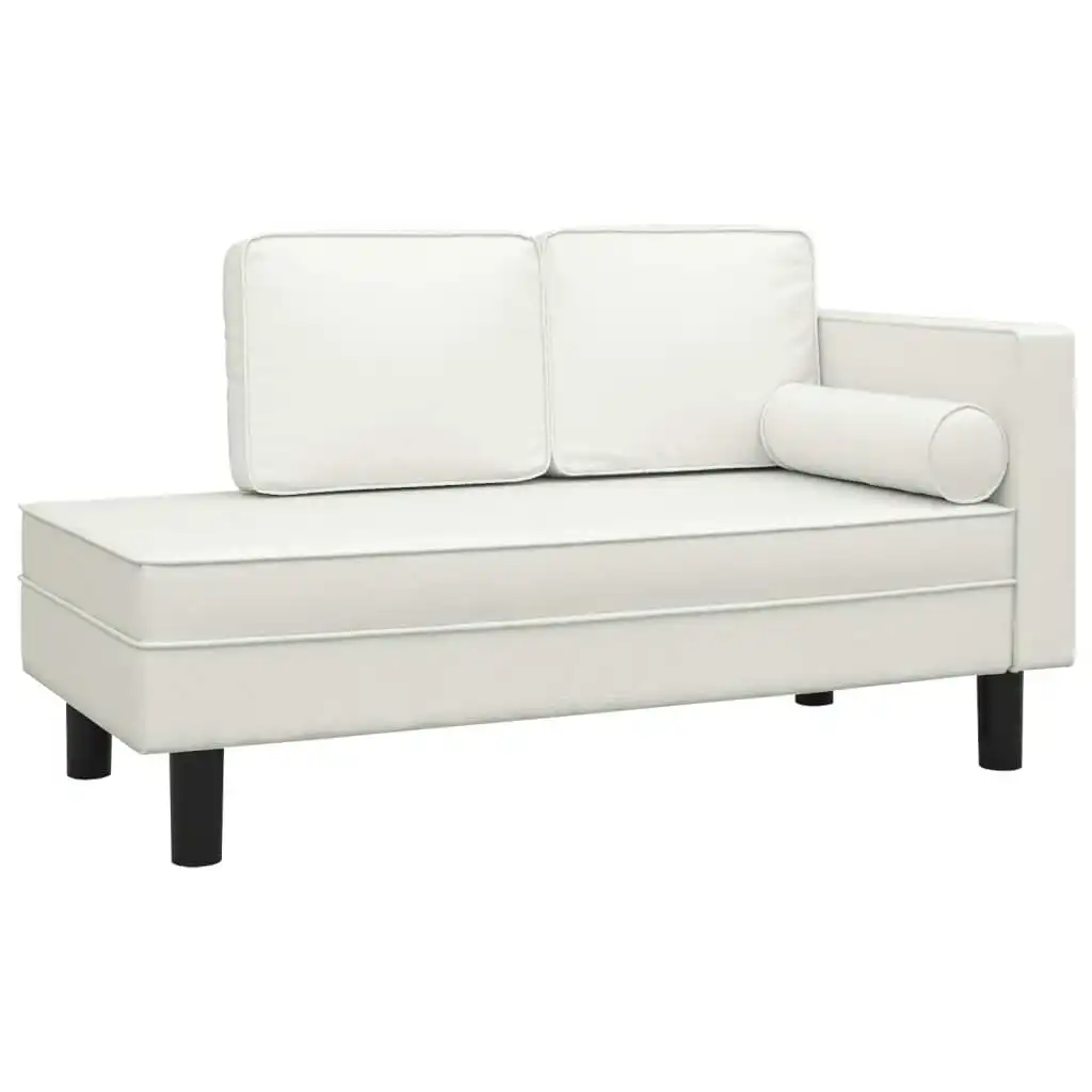 Chaise Lounge with Cushions and Bolster Cream Faux Leather 340696