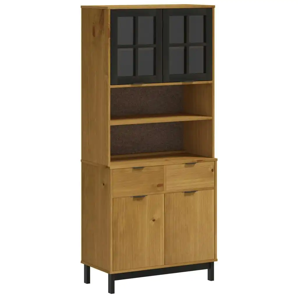 Highboard with Glass Doors FLAM 80x40x180 cm Solid Wood Pine 3196554