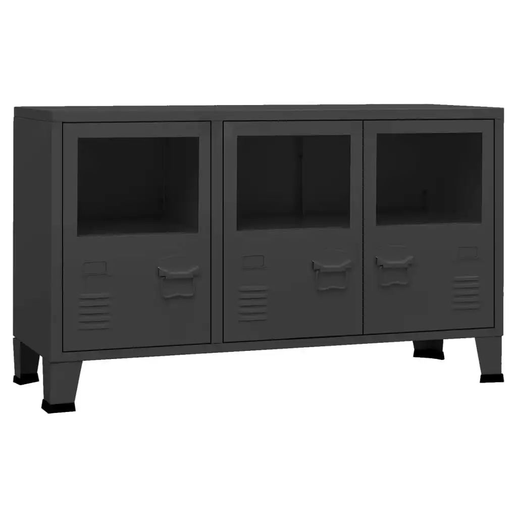 Industrial Sideboard Black 105x35x62 cm Metal and Glass 339608