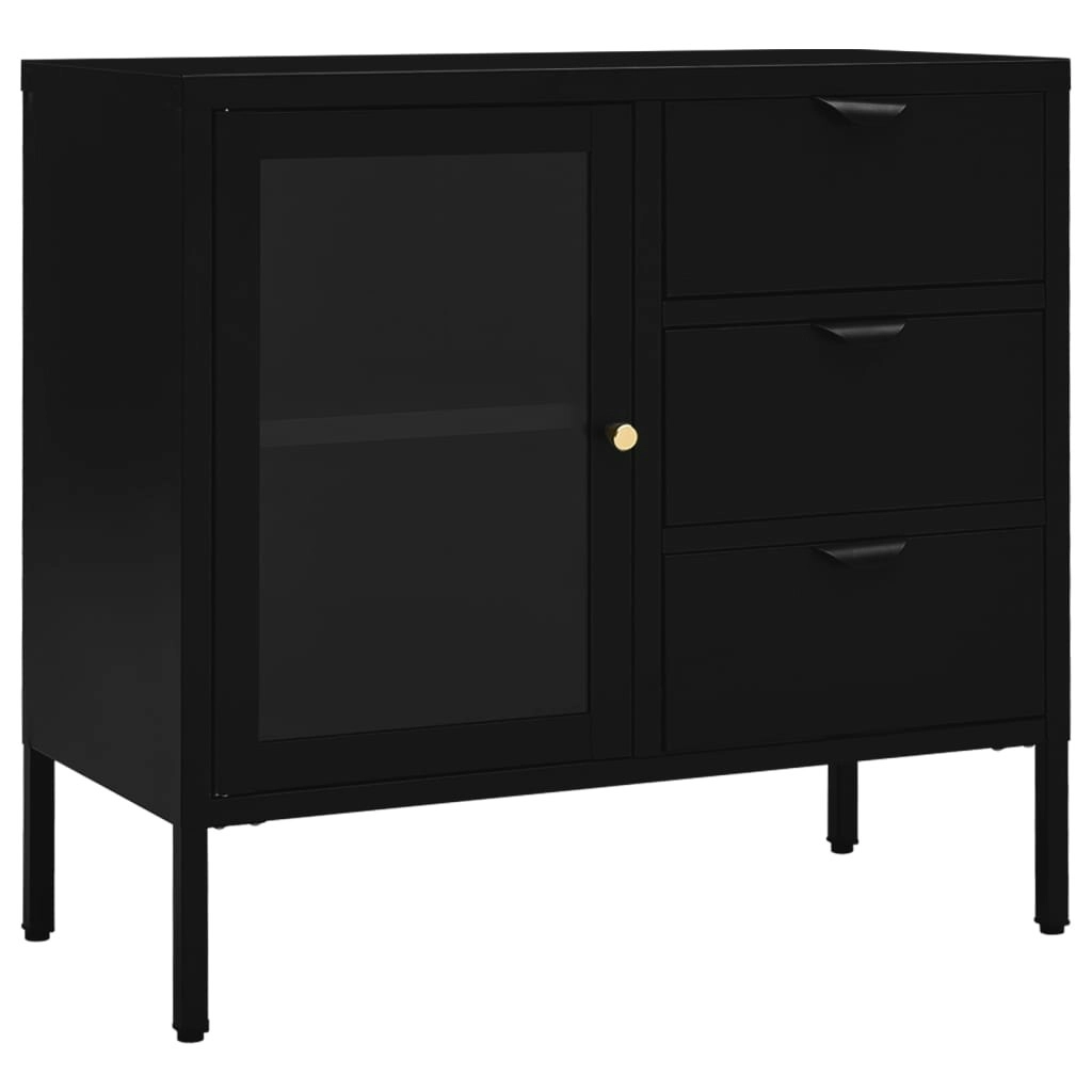 Sideboard Black 75x35x70 cm Steel and Tempered Glass 336073