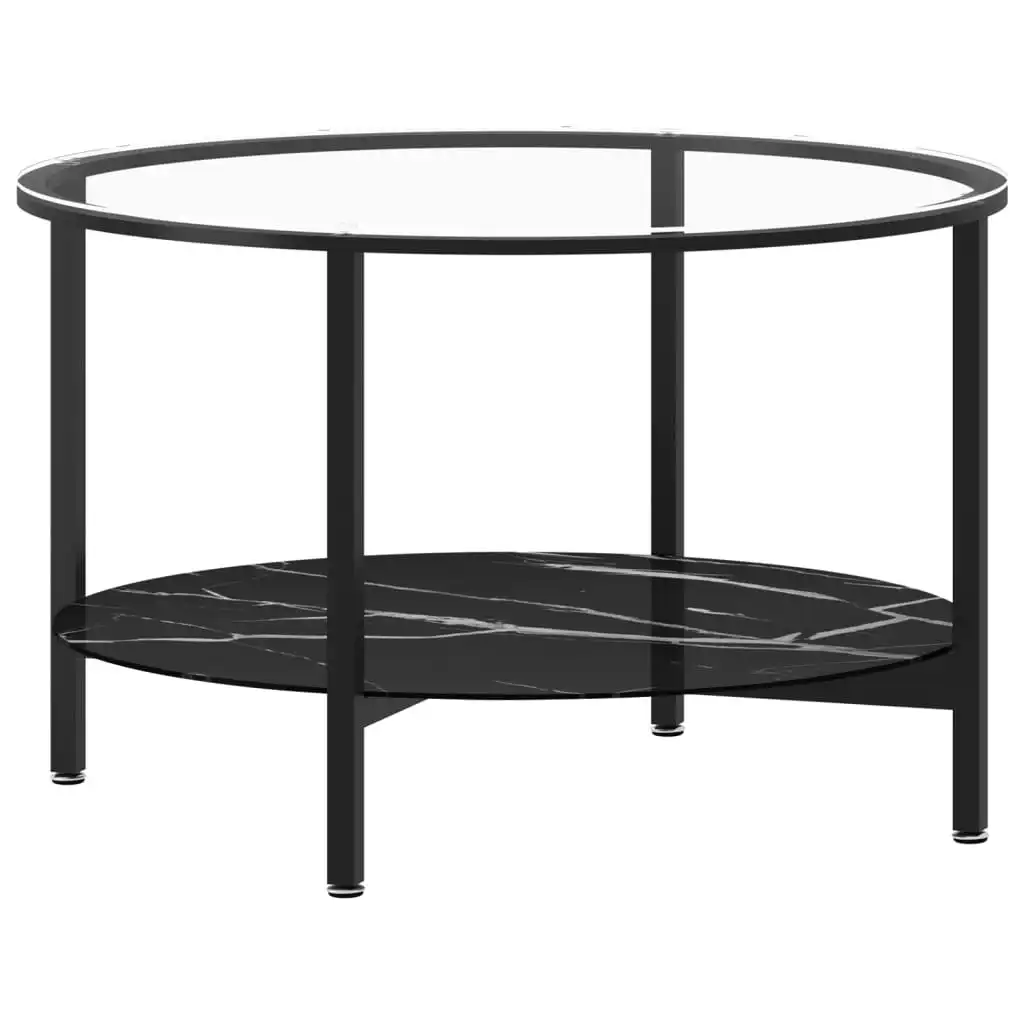 Tea Table Black and Black Marble 70 cm Tempered Glass 331619