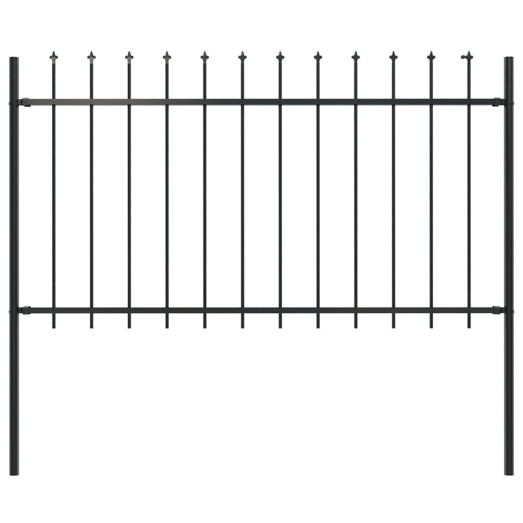 Garden Fence with Spear Top Steel 1.7x1 m Black 144925