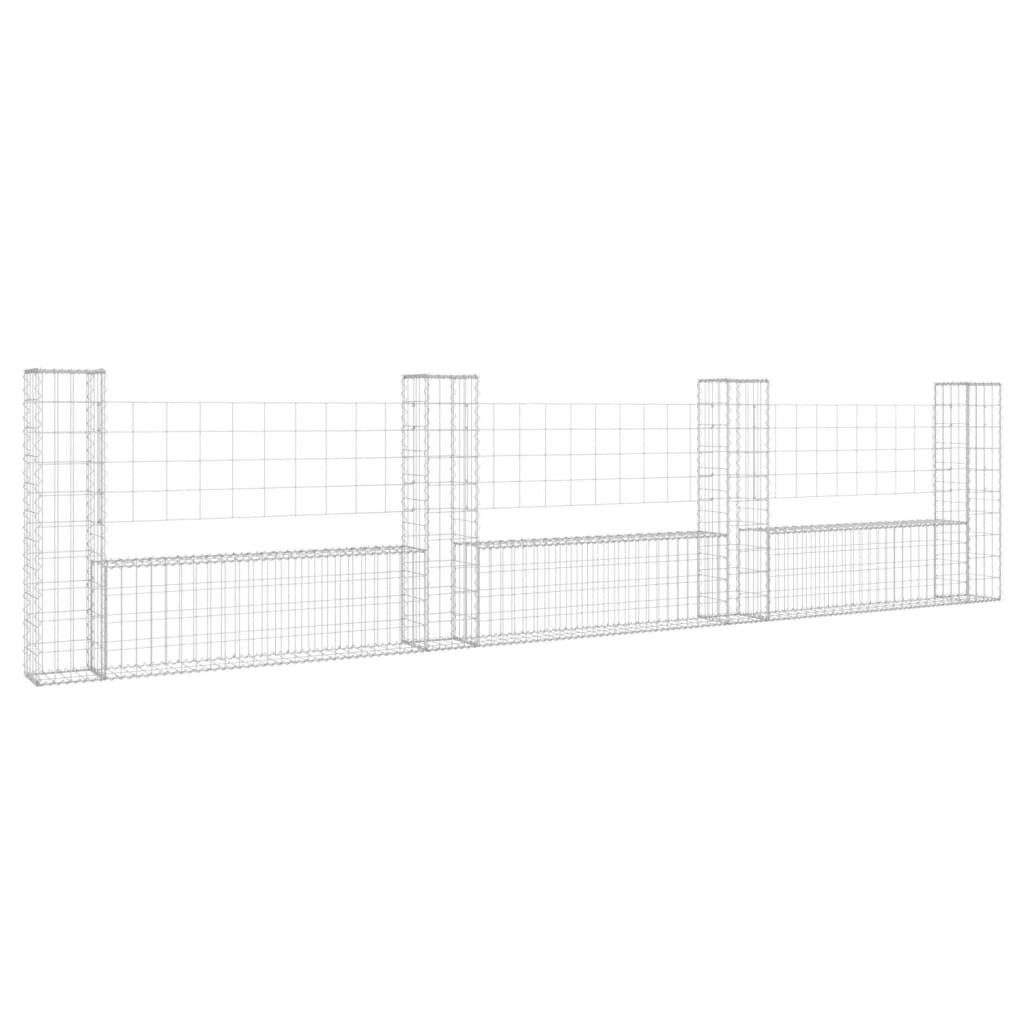 U-shape Gabion Basket with 4 Posts Iron 380x20x100 cm 151277