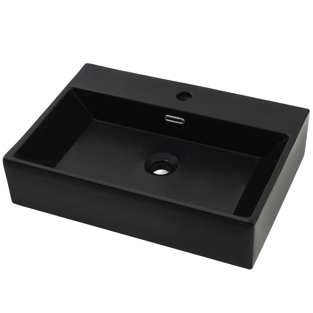 Basin with Faucet Hole Ceramic Black 60.5x42.5x14.5 cm 142742