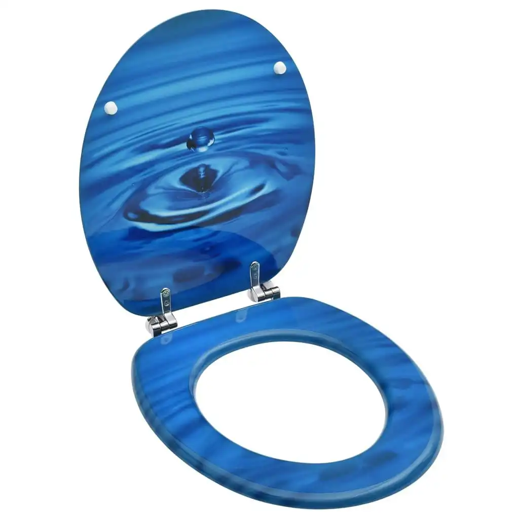 WC Toilet Seat with Lid MDF Blue Water Drop Design 146906