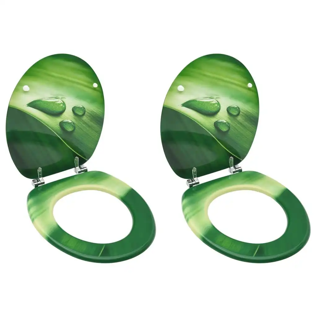 WC Toilet Seats with Lid 2 pcs MDF Green Water Drop Design 3056407