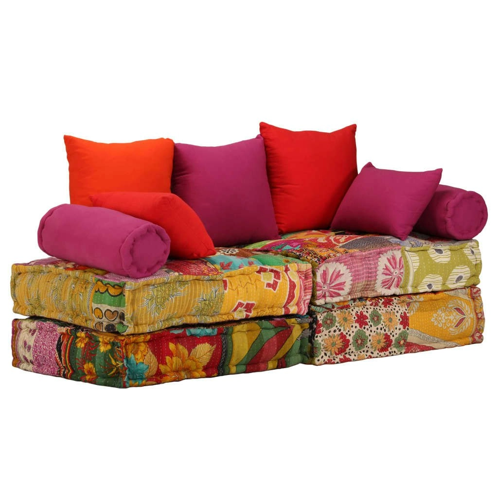 2-Seater Modular Pouffe Patchwork Fabric 244985