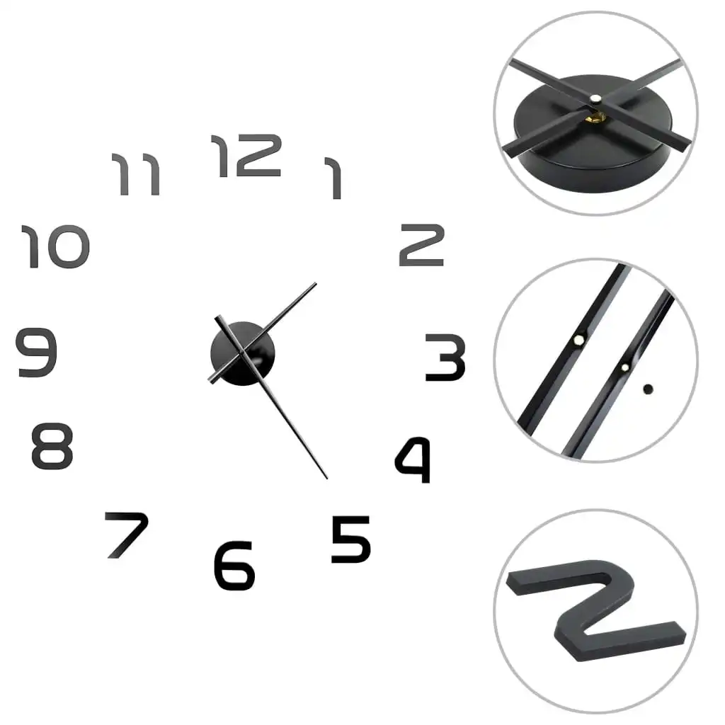 3D Wall Clock Modern Design 100 cm XXL Black 50639