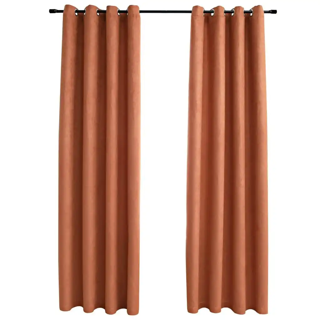 Blackout Curtains with Metal Rings 2 pcs Rust 140x245 cm 134472