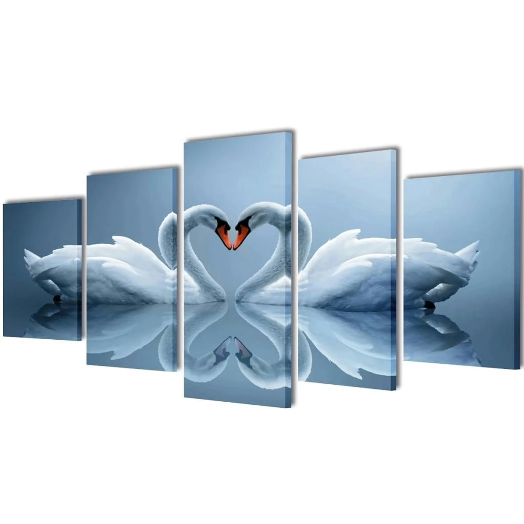 Canvas Wall Print Set Swan 200 x 100 cm 241569