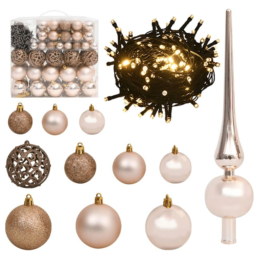 120 Piece Christmas Ball Set with Peak and 300 LEDs Rose Gold 330098