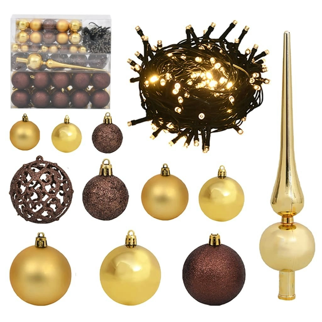 120 Piece Christmas Ball Set with Peak and 300 LEDs Gold&Bronze 330096